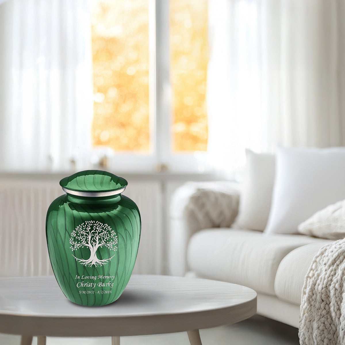 Medium Embrace Pearl Green Tree of Life Cremation Urn