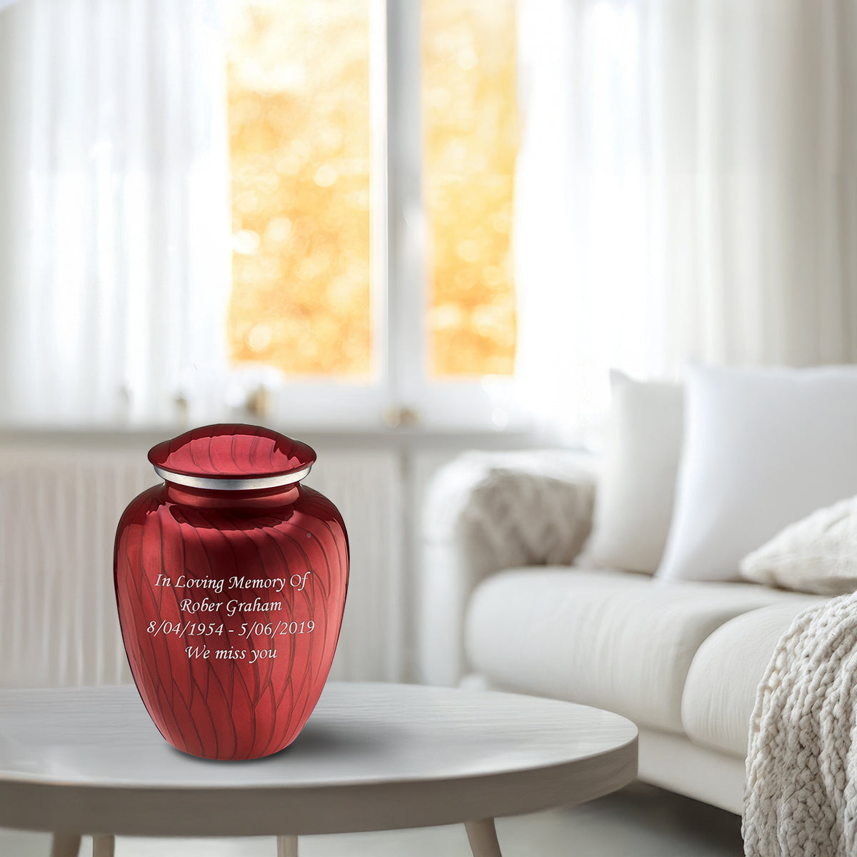Medium Embrace Pearl Candy Red Custom Engraved Cremation Urn
