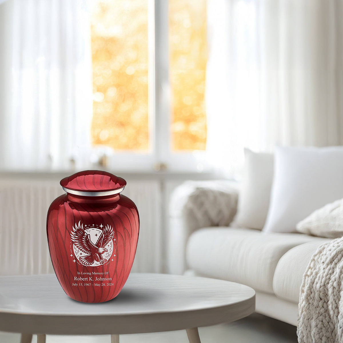 Medium Embrace Pearl Candy Red Flying Eagle Cremation Urn