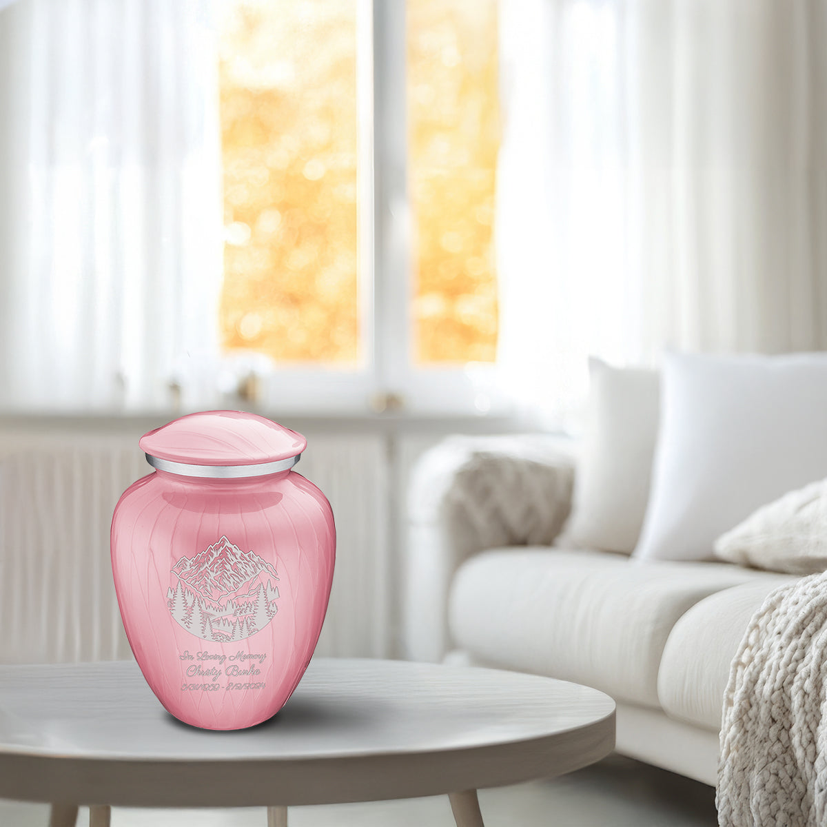 Medium Embrace Pearl Pink Rocky Mountains Cremation Urn