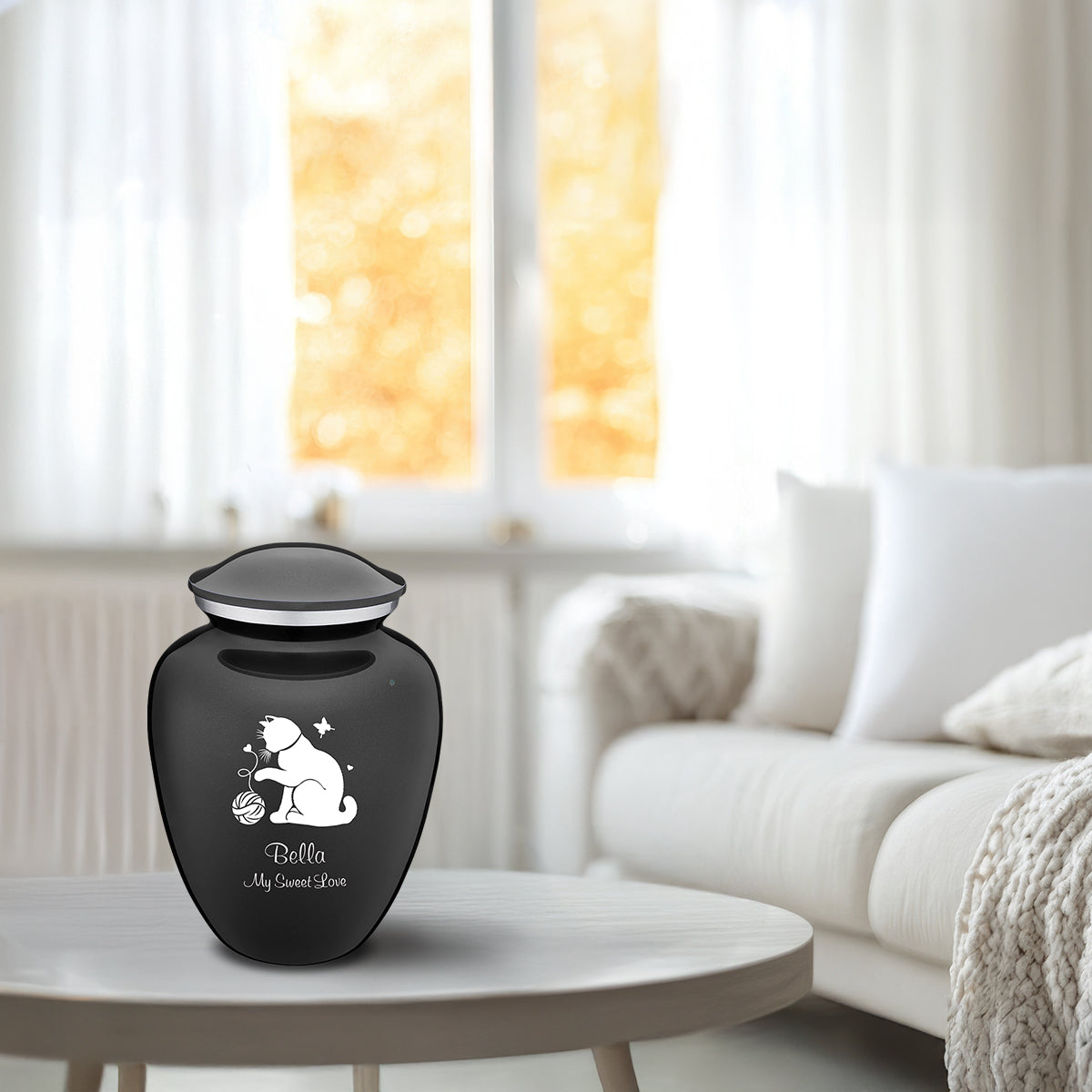 Medium Embrace Charcoal Black Pet Fun Cat Cremation Urn