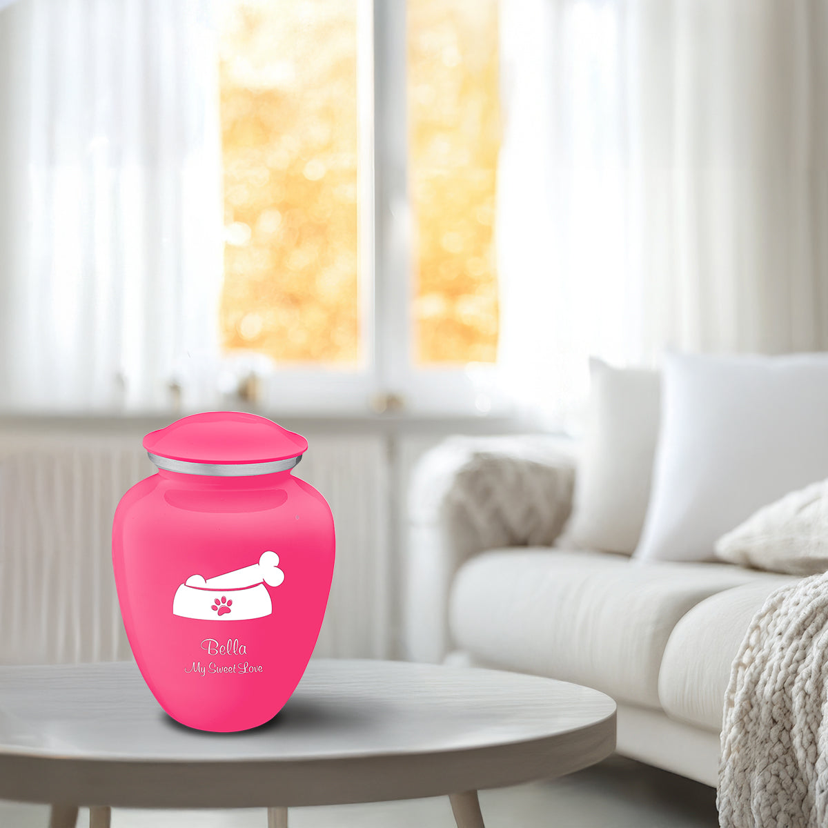 Medium  Embrace Bright Pink Pet Dog Bone Cremation Urn