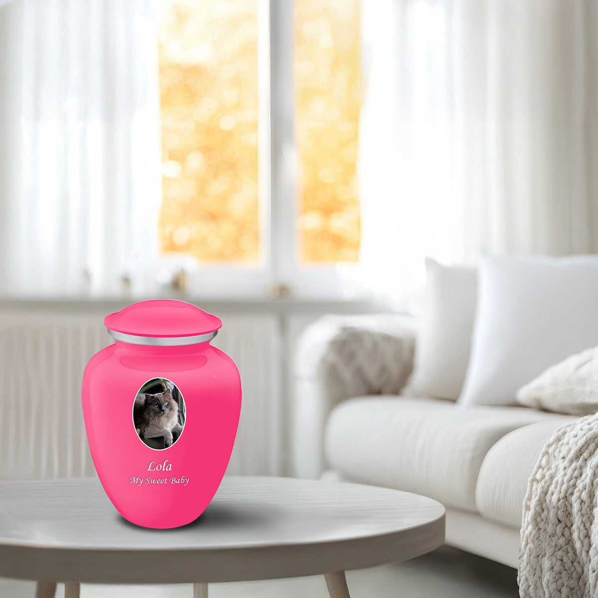 Medium Pet Embrace Bright Pink Portrait Cremation Urn
