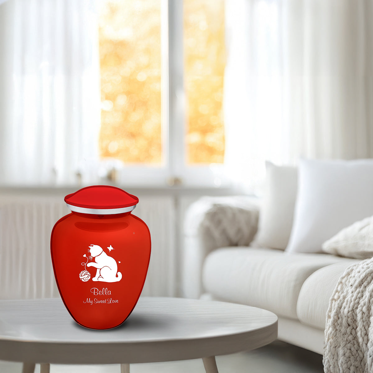 Medium Embrace Bright Red Pet Fun Cat Cremation Urn