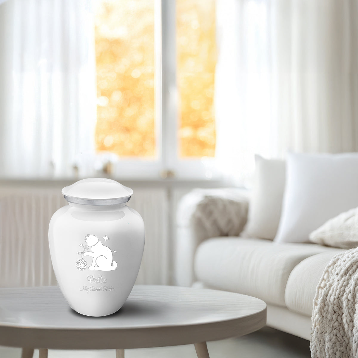 Medium Embrace White Pet Fun Cat Cremation Urn