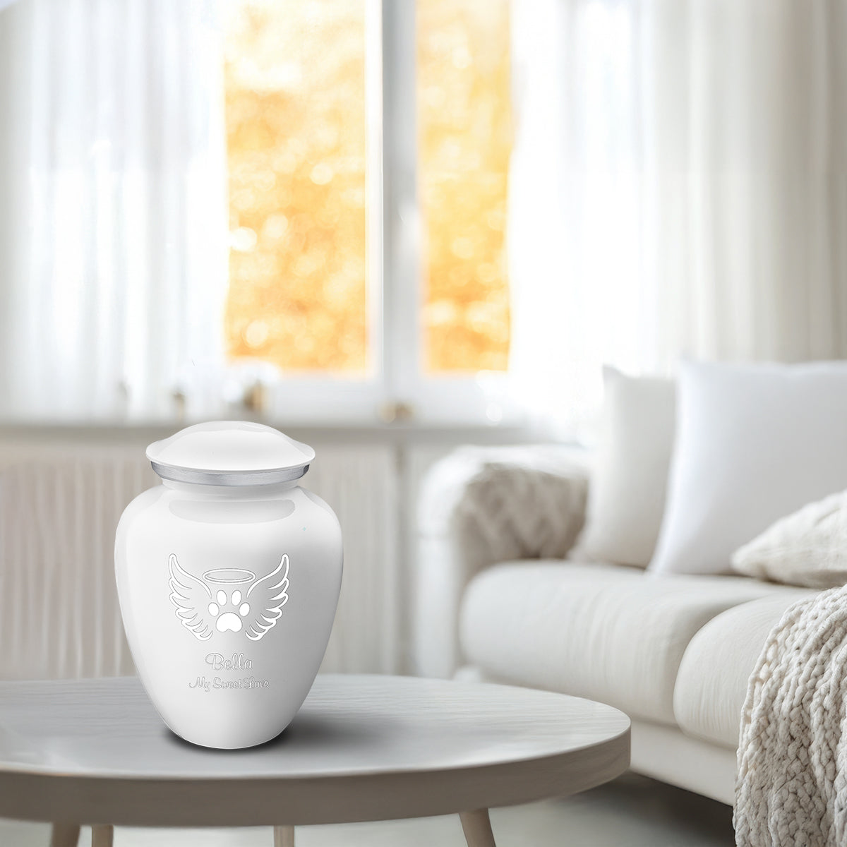 Medium Embrace White Pet Angel Wings Cremation Urn