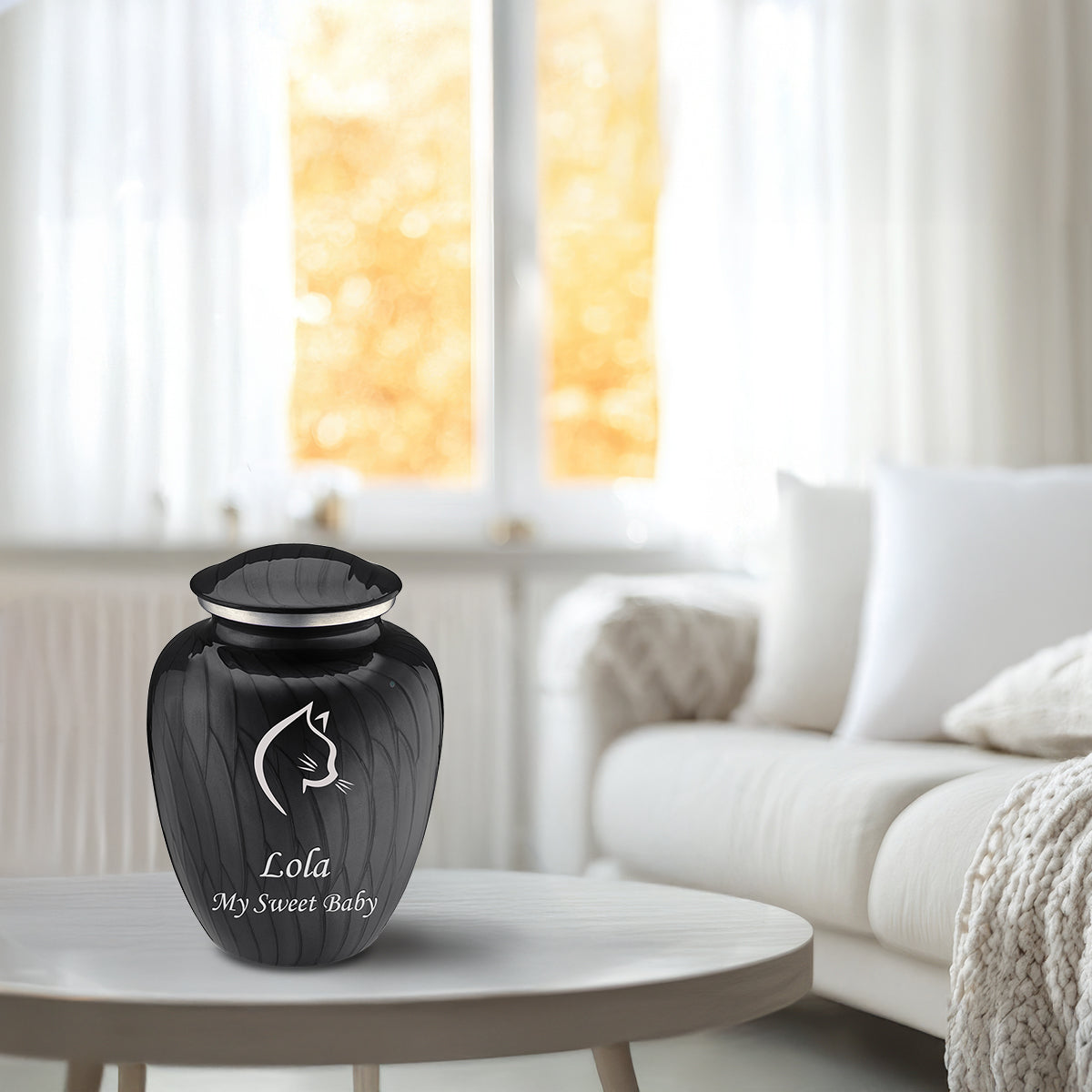 Medium Embrace Pearl Black Cat Pet Cremation Urn