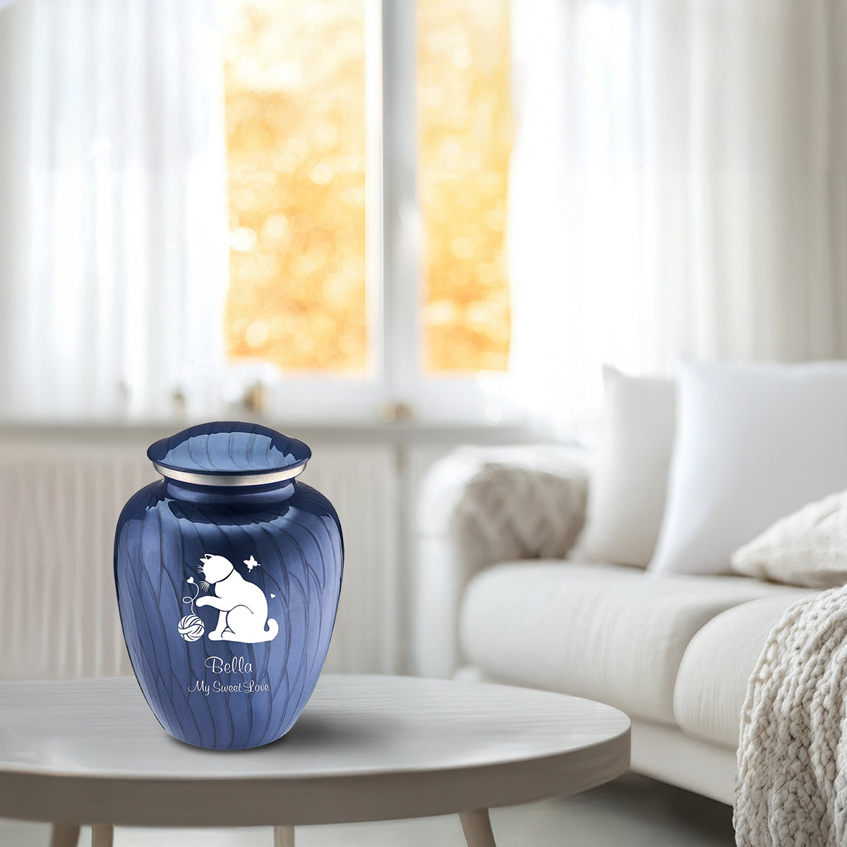 Medium Embrace Pearl Cobalt Blue Pet Fun Cat Cremation Urn