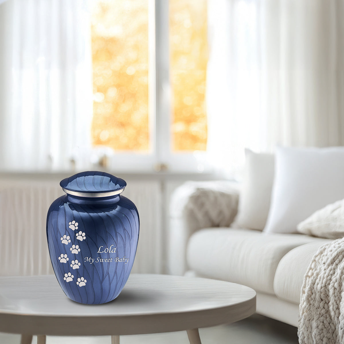 Medium Embrace Pearl Cobalt Blue Walking Paws Pet Cremation Urn