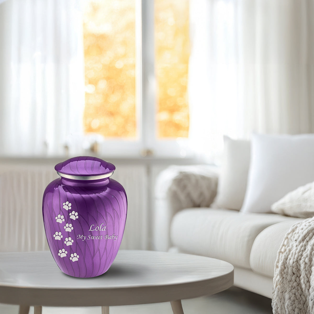 Medium Embrace Pearl Purple Walking Paws Pet Cremation Urn