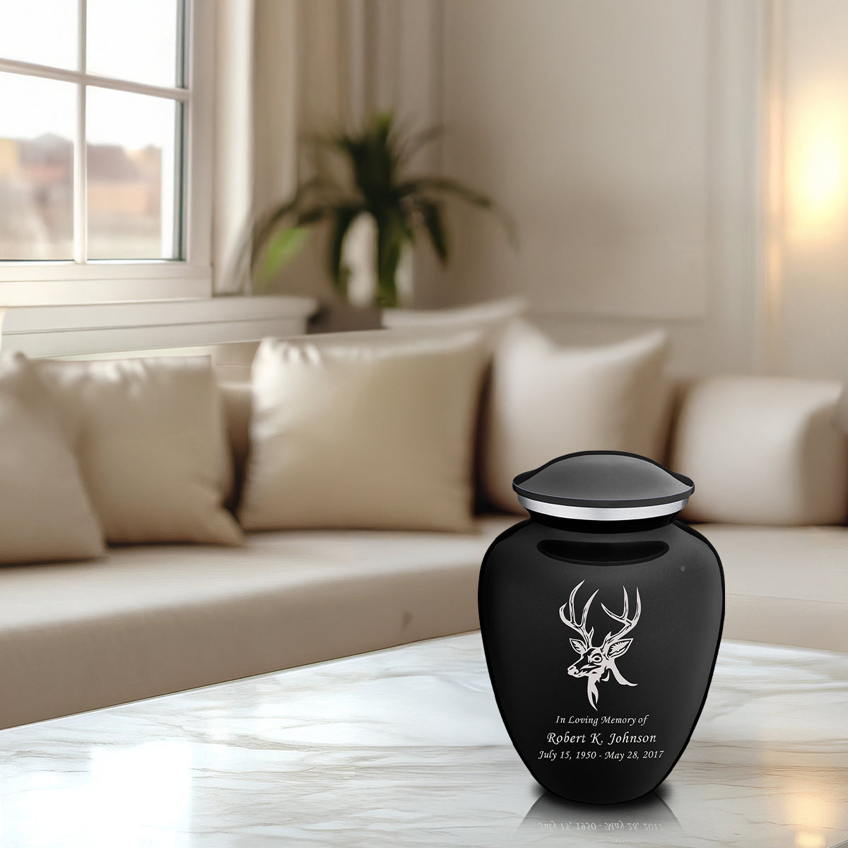 Medium Embrace Black Deer Cremation Urn