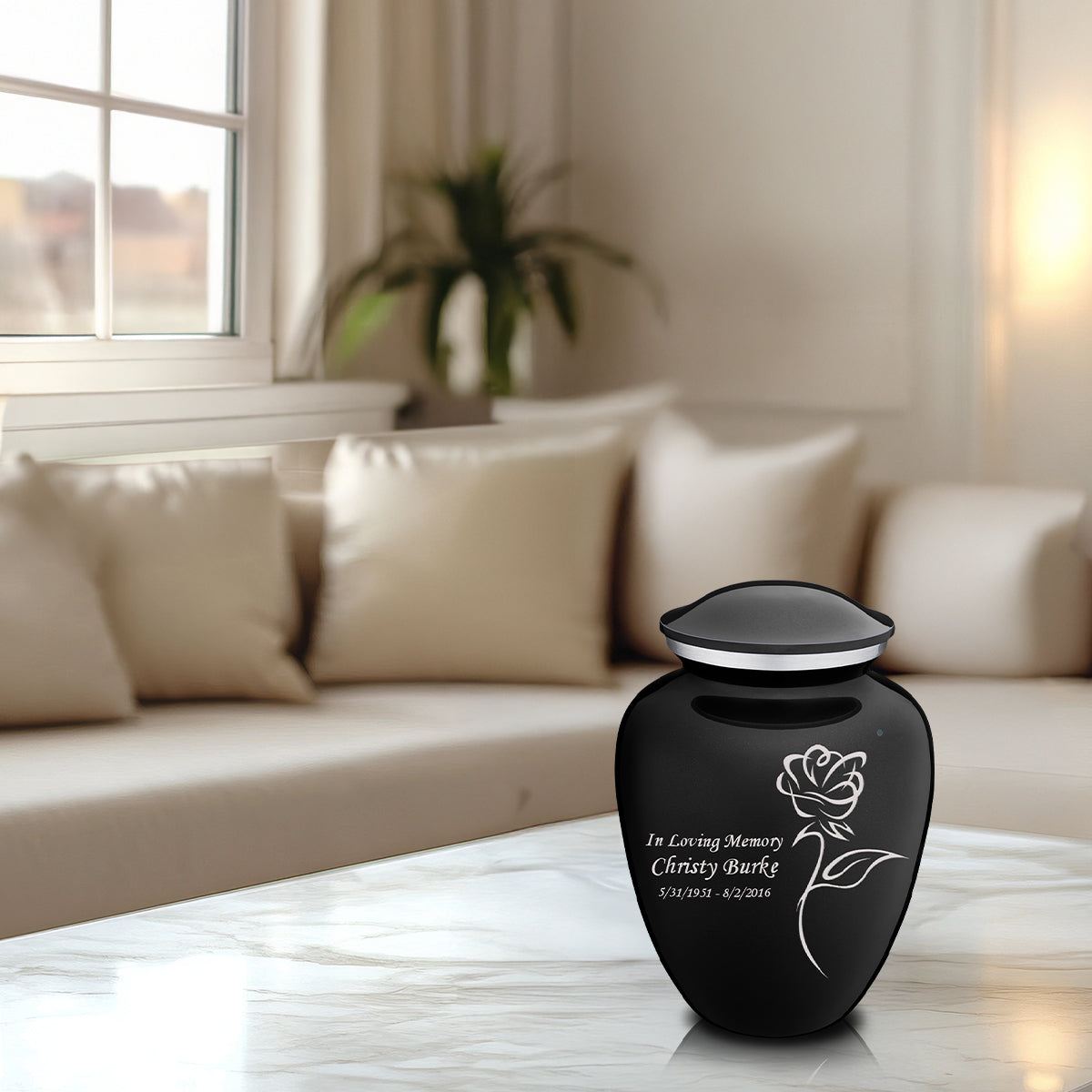 Medium Embrace Black Rose Cremation Urn