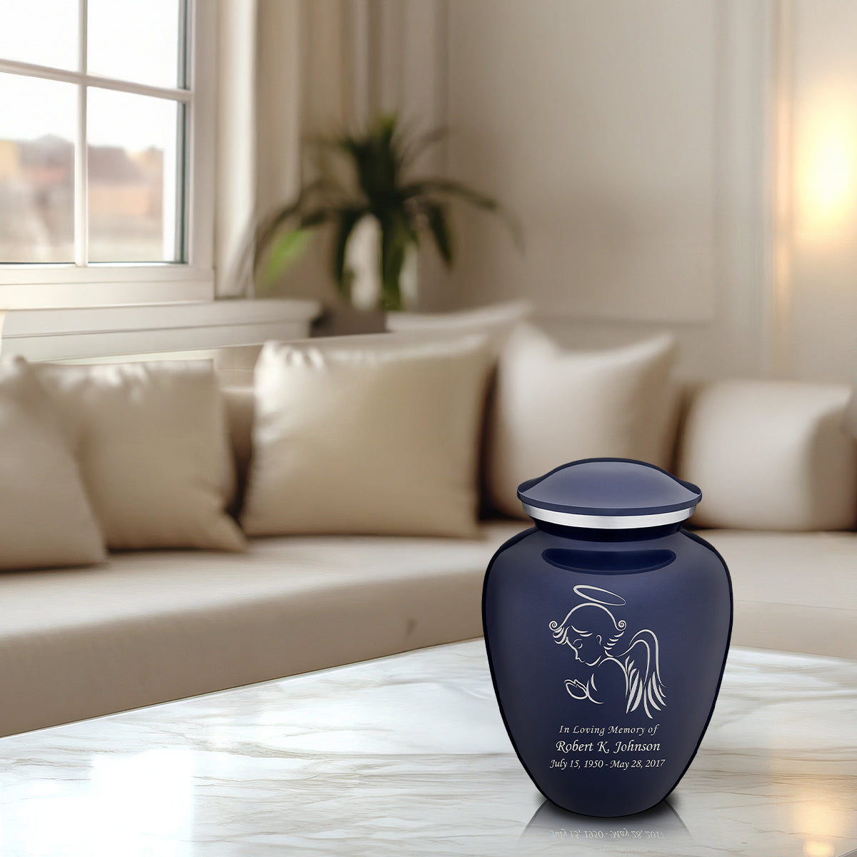 Medium Embrace Cobalt Blue Angel Cremation Urn