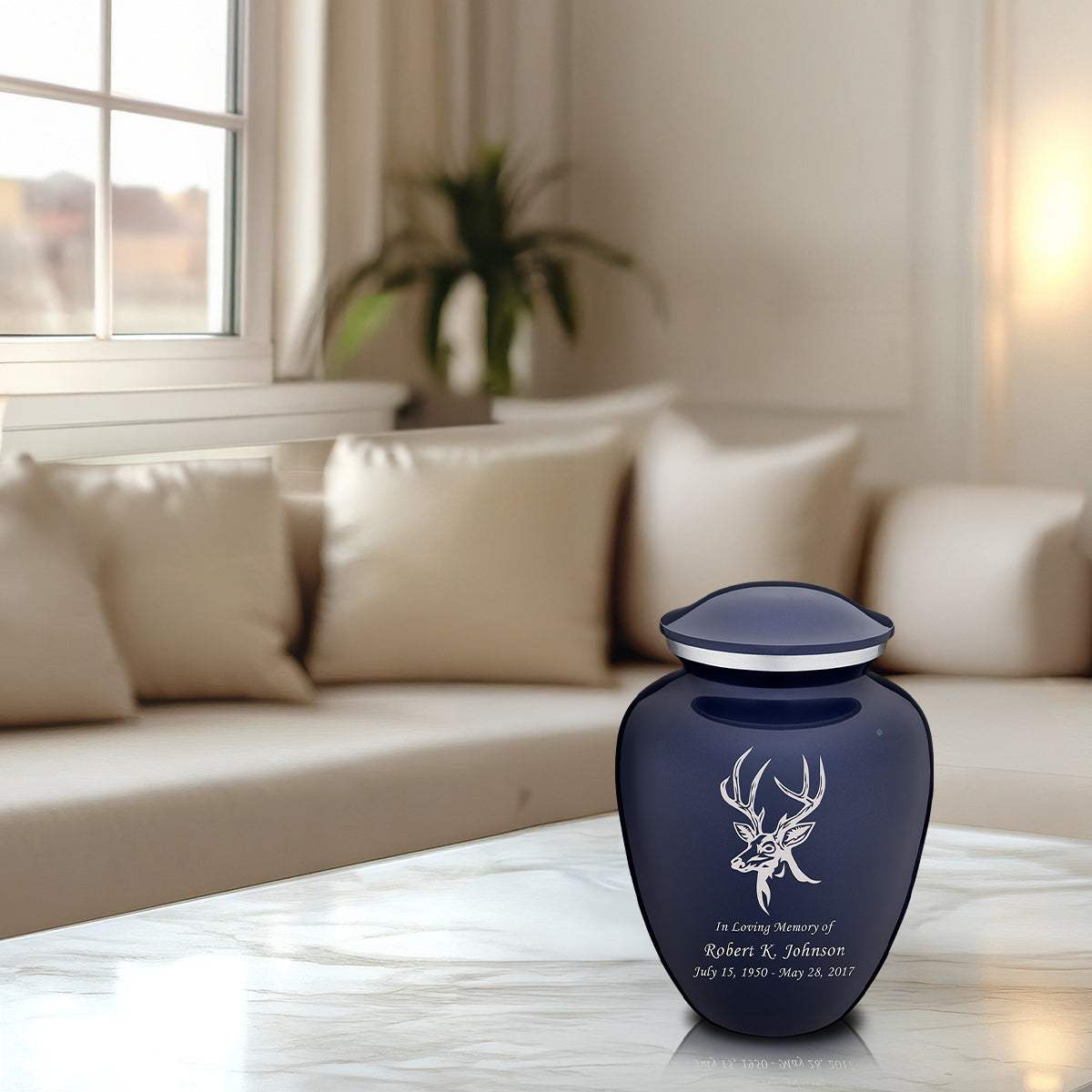 Medium Embrace Cobalt Blue Deer Cremation Urn