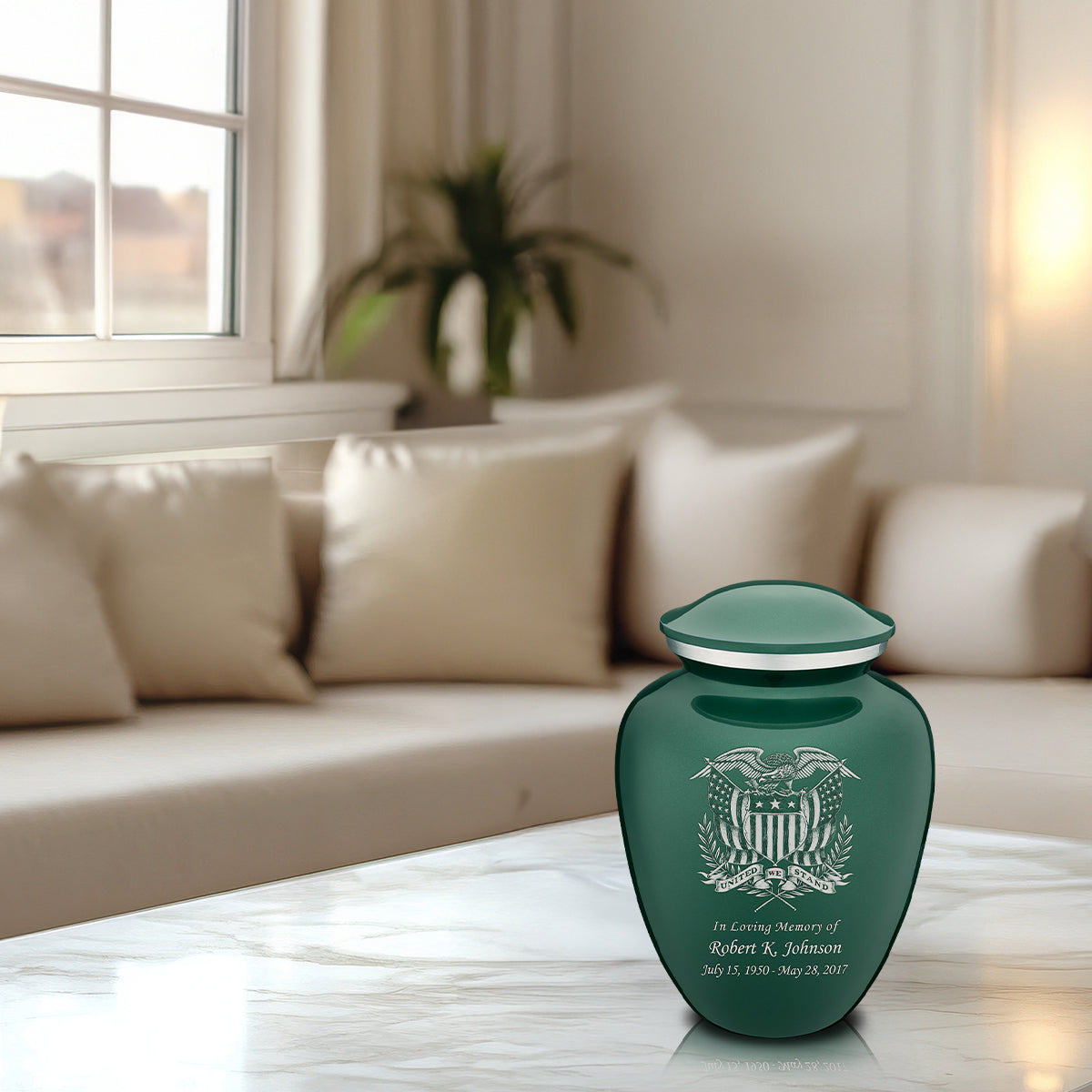 Medium Embrace Green American Glory Cremation Urn