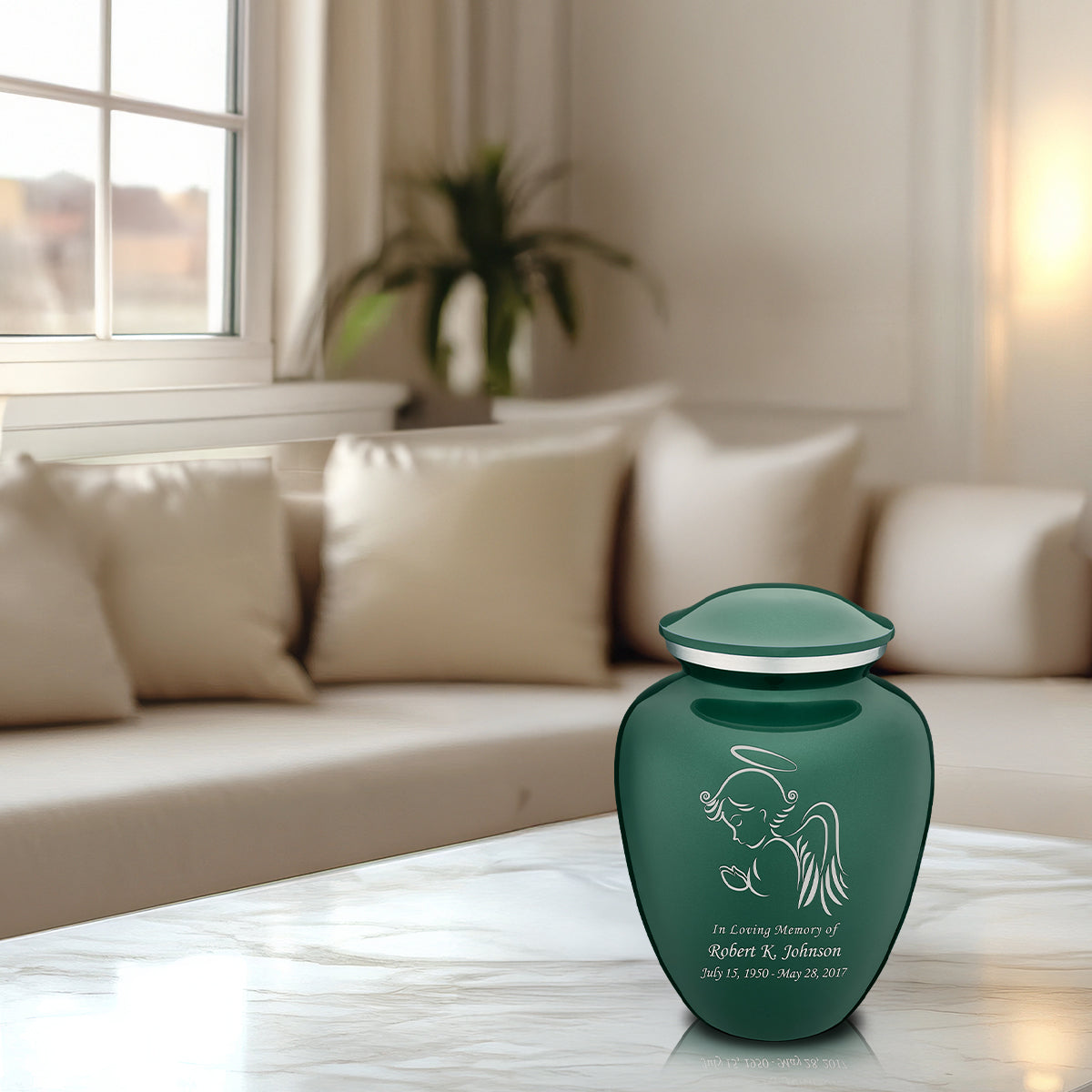 Medium Embrace Green Angel Cremation Urn