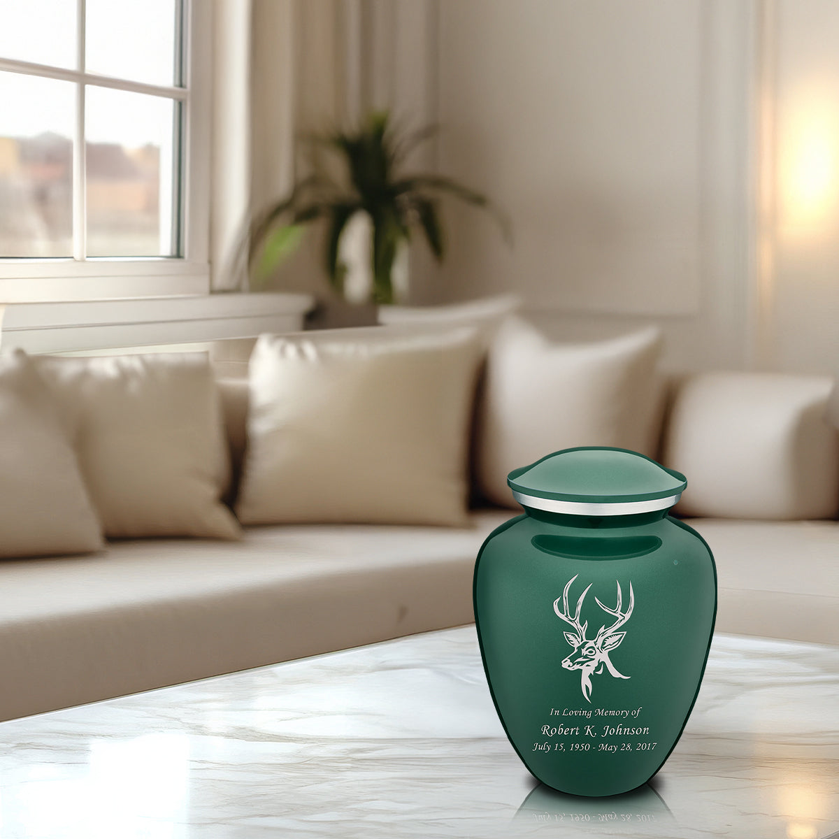 Medium Embrace Green Deer Cremation Urn
