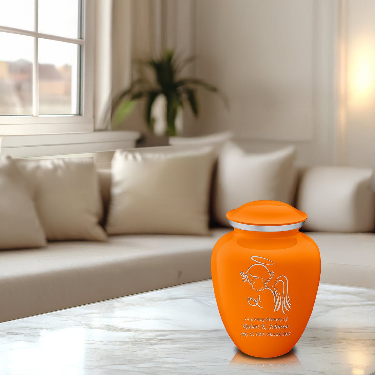 Medium Embrace Burnt Orange Angel Cremation Urn