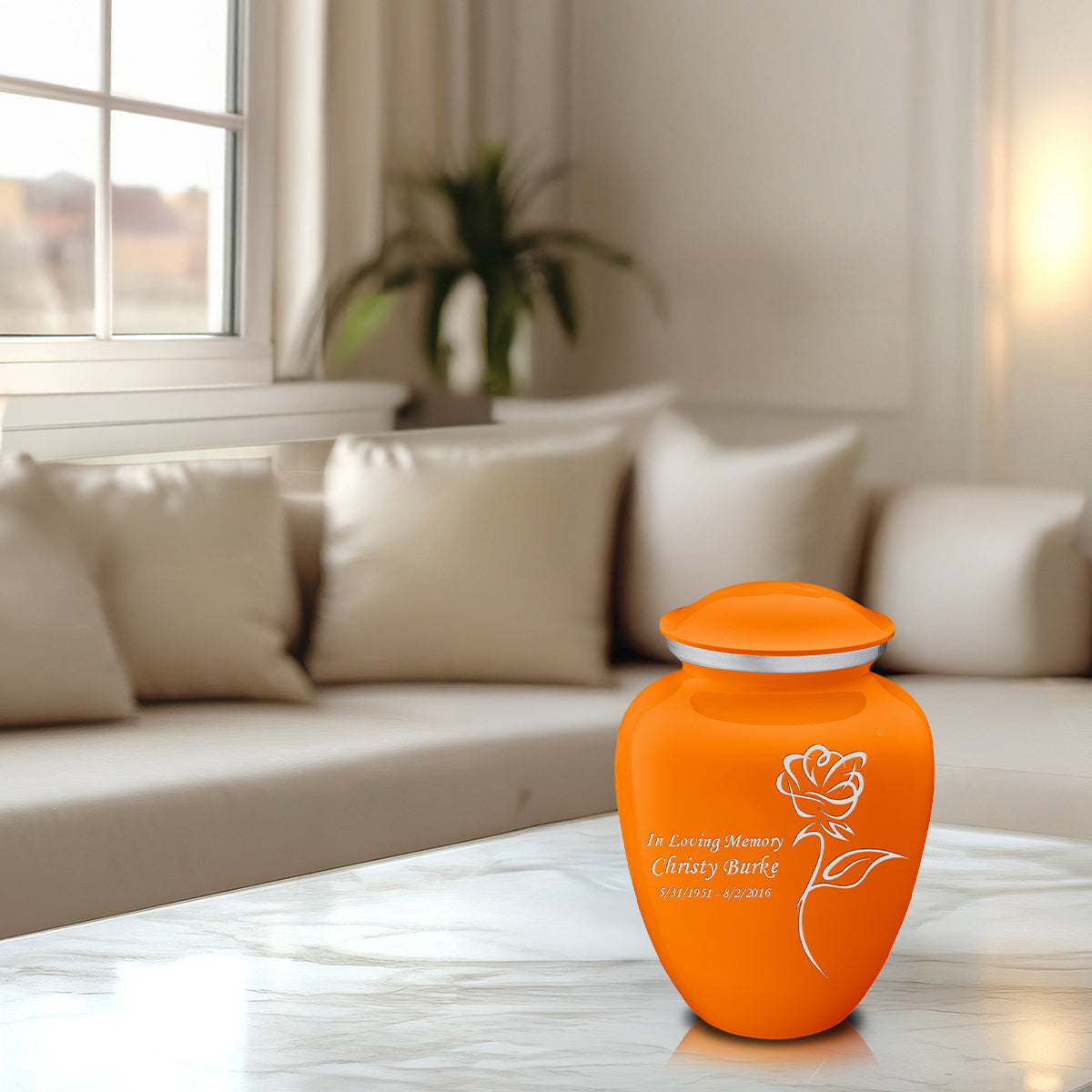 Medium Embrace Burnt Orange Rose Cremation Urn