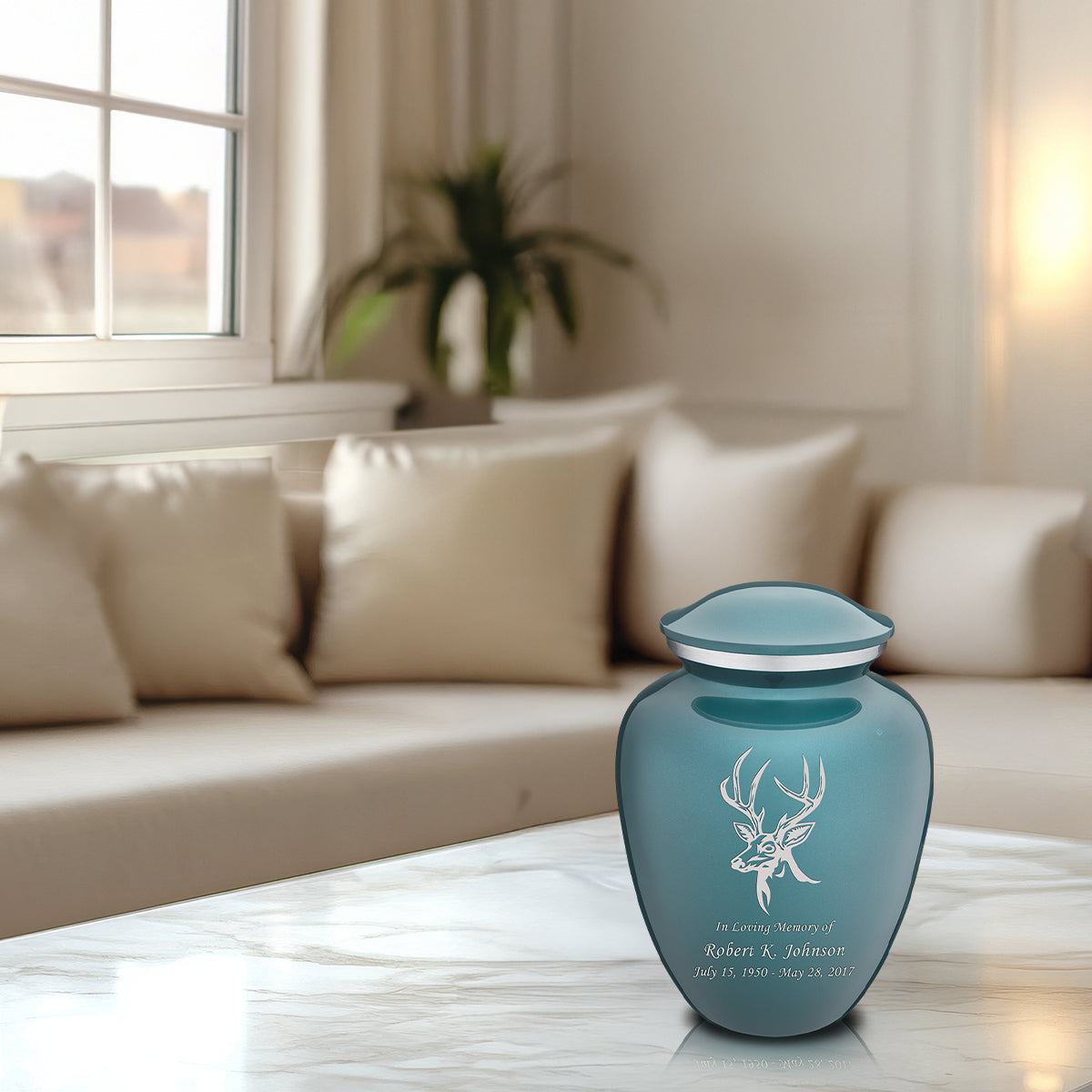 Medium Embrace Teal Deer Cremation Urn