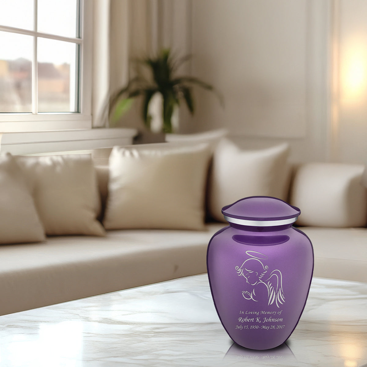 Medium Embrace Purple Angel Cremation Urn