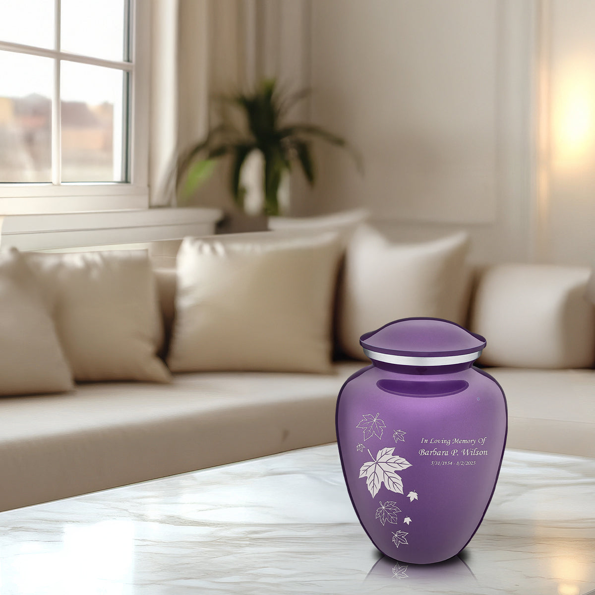 Medium Embrace Purple Falling Leaves Cremation Urn