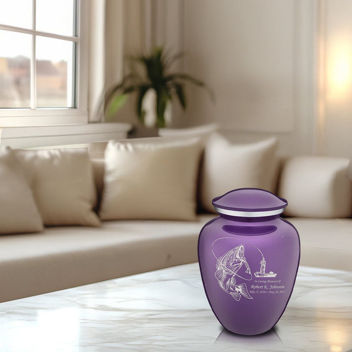 Medium Embrace Purple Fishing Cremation Urn