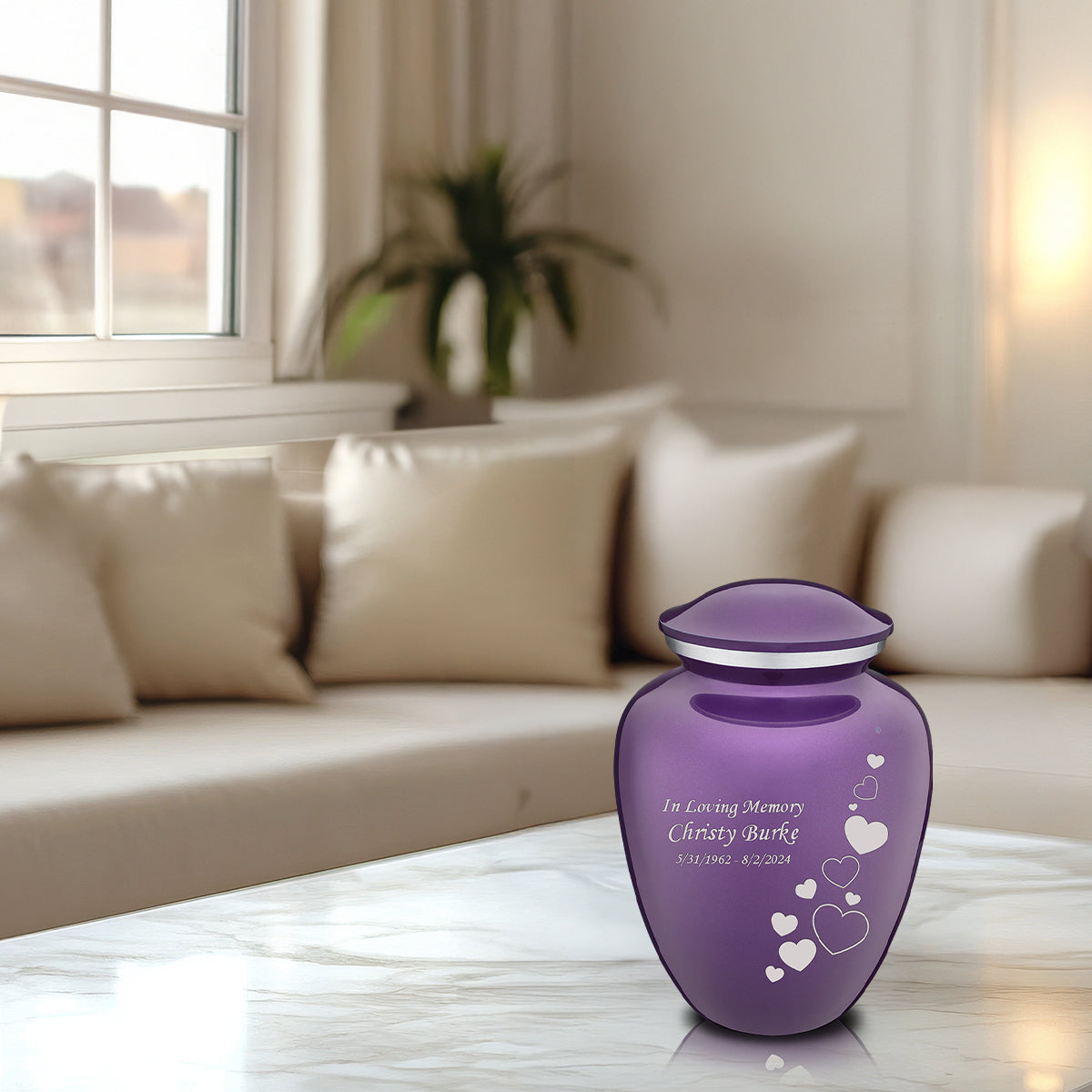 Medium Embrace Purple Floating Heart Cremation Urn