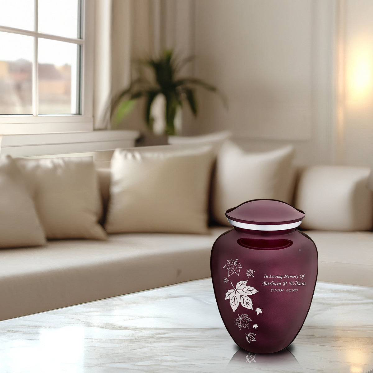 Medium Cherry Purple Embrace Falling Leaves Cremation Urn