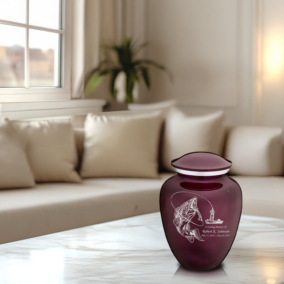 Medium Cherry Purple Embrace Fishing Cremation Urn