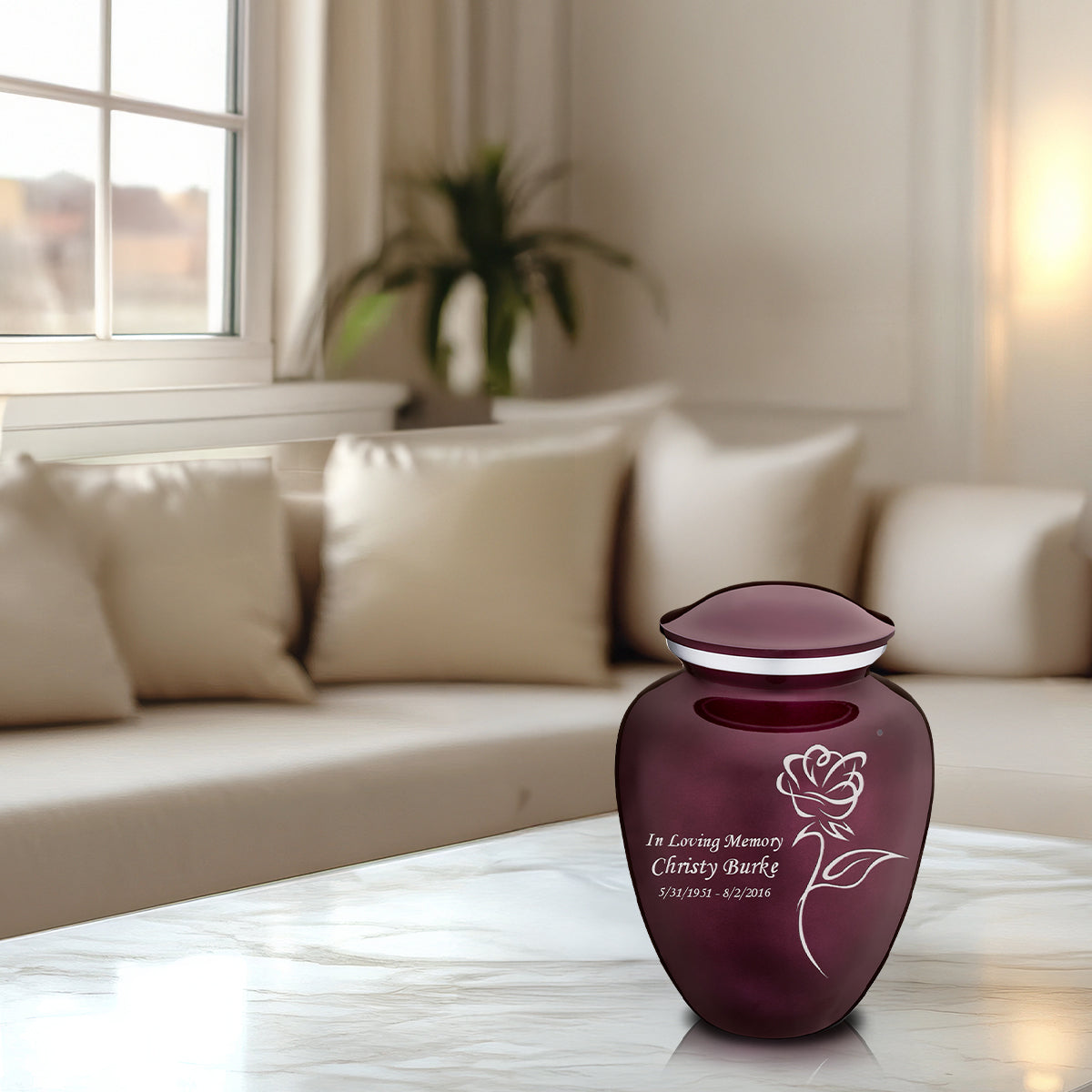 Medium Cherry Purple Embrace Rose Cremation Urn
