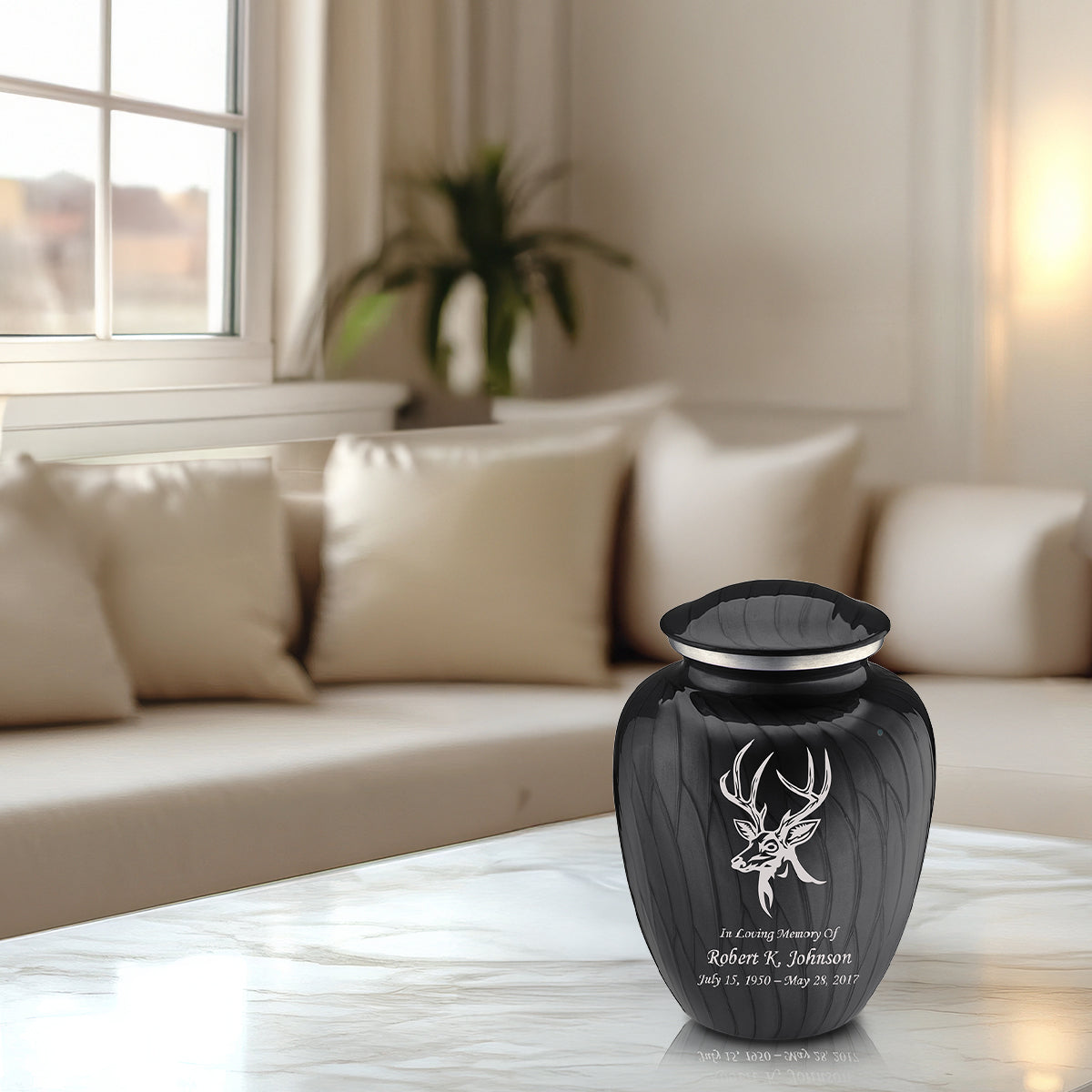Medium Embrace Pearl Black Deer Cremation Urn