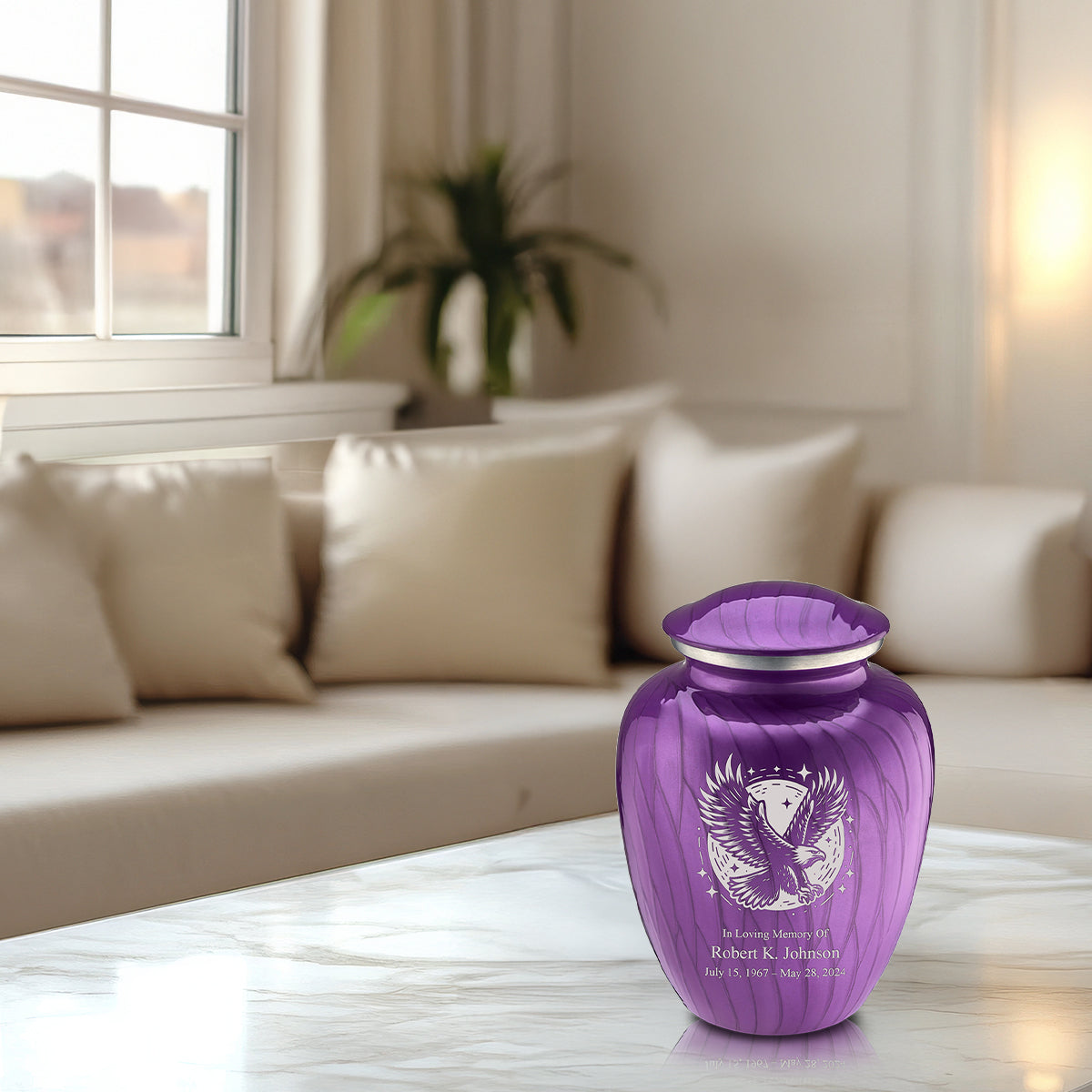 Medium Embrace Pearl Purple Flying Eagle Cremation Urn