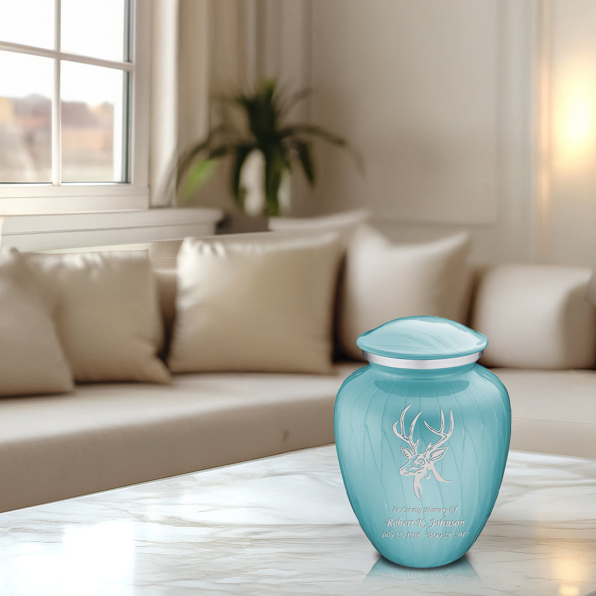 Medium Embrace Pearl Light Blue Deer Cremation Urn