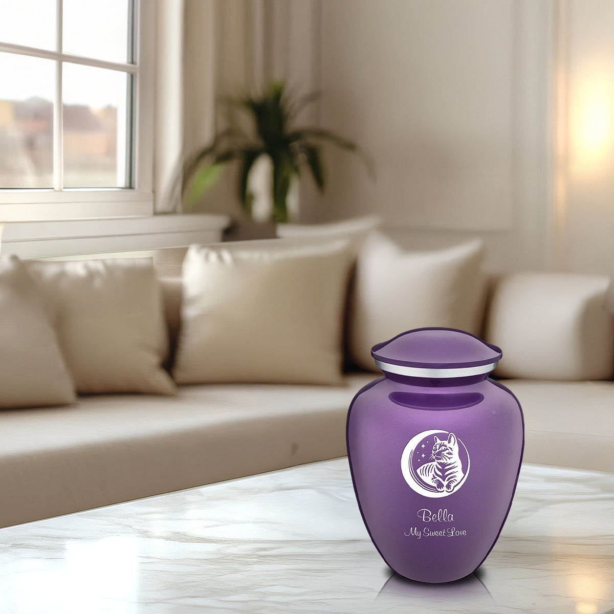 Medium Embrace Purple Pet Cute Cat Cremation Urn