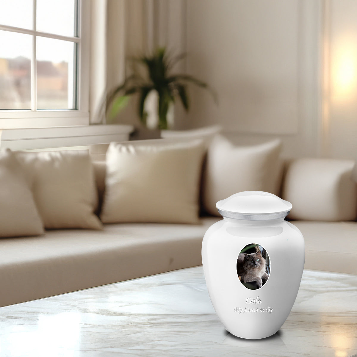 Medium Pet Embrace White Portrait Cremation Urn