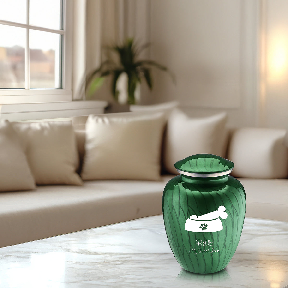Medium  Embrace Pearl Green Pet Dog Bone Cremation Urn