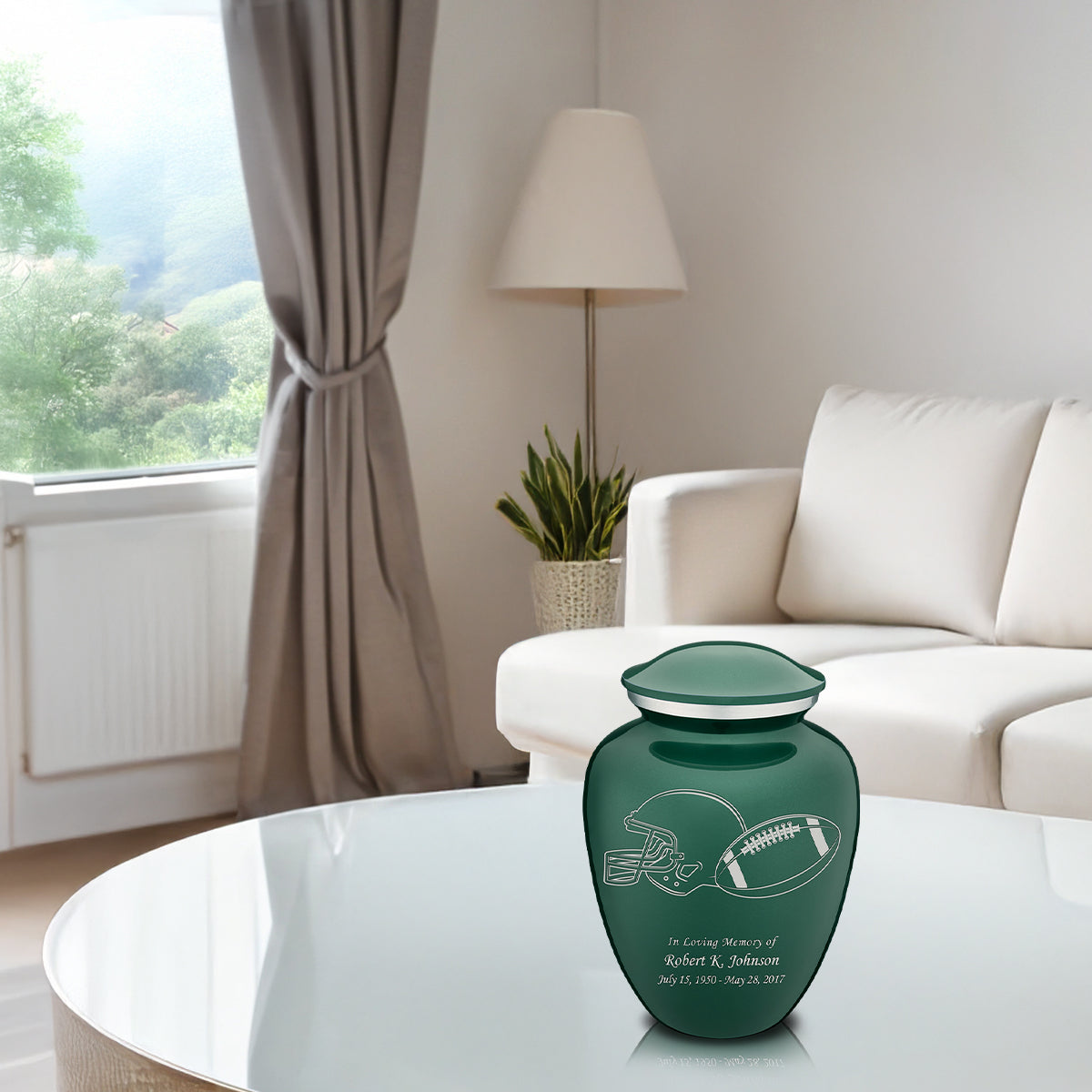 Medium Embrace Green Football Cremation Urn