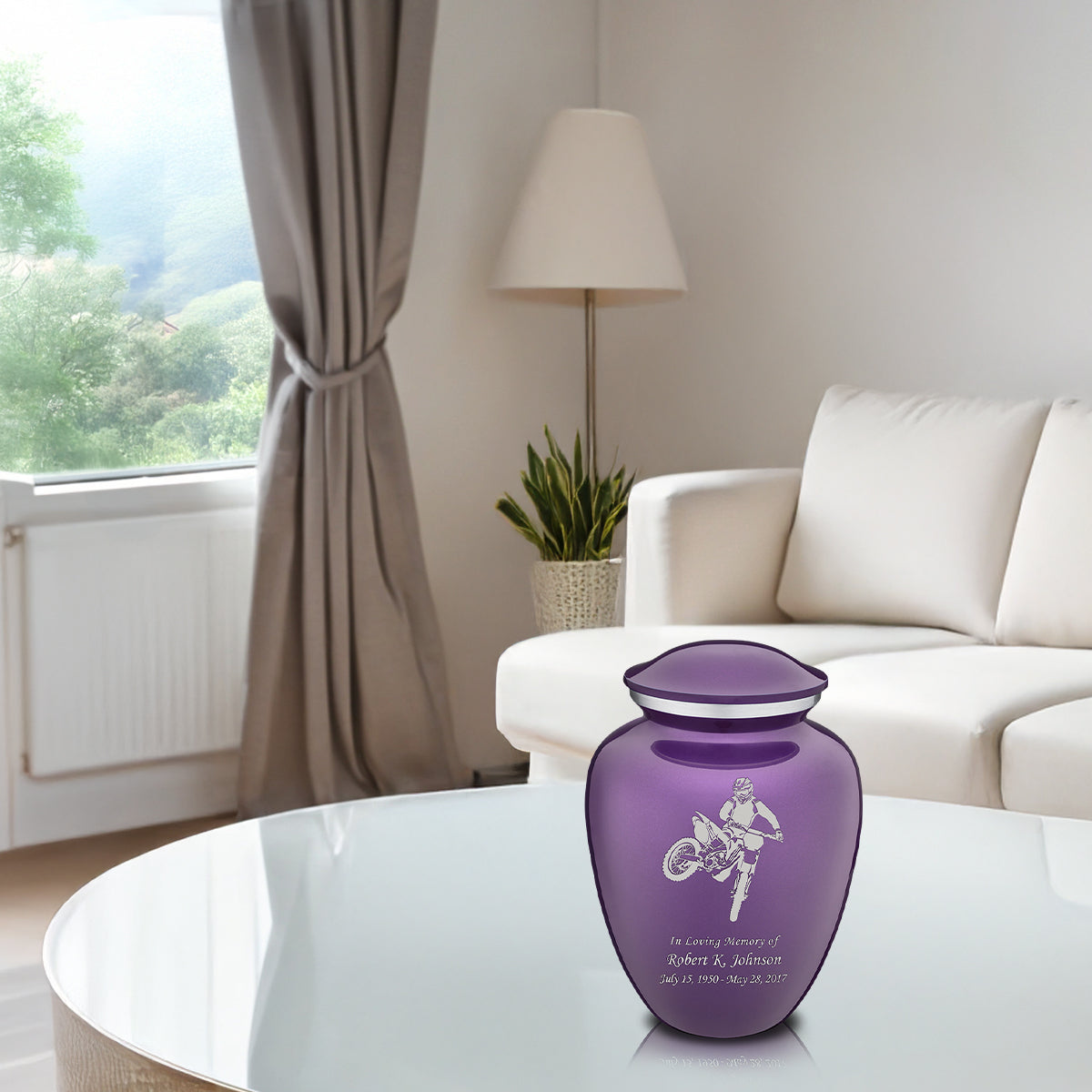 Medium Embrace Purple Dirt Bike Cremation Urn