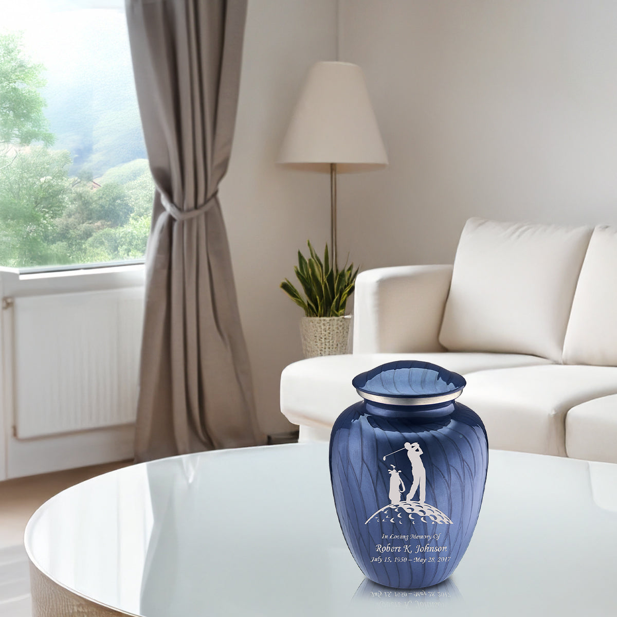 Medium Embrace Pearl Cobalt Blue Golf Cremation Urn
