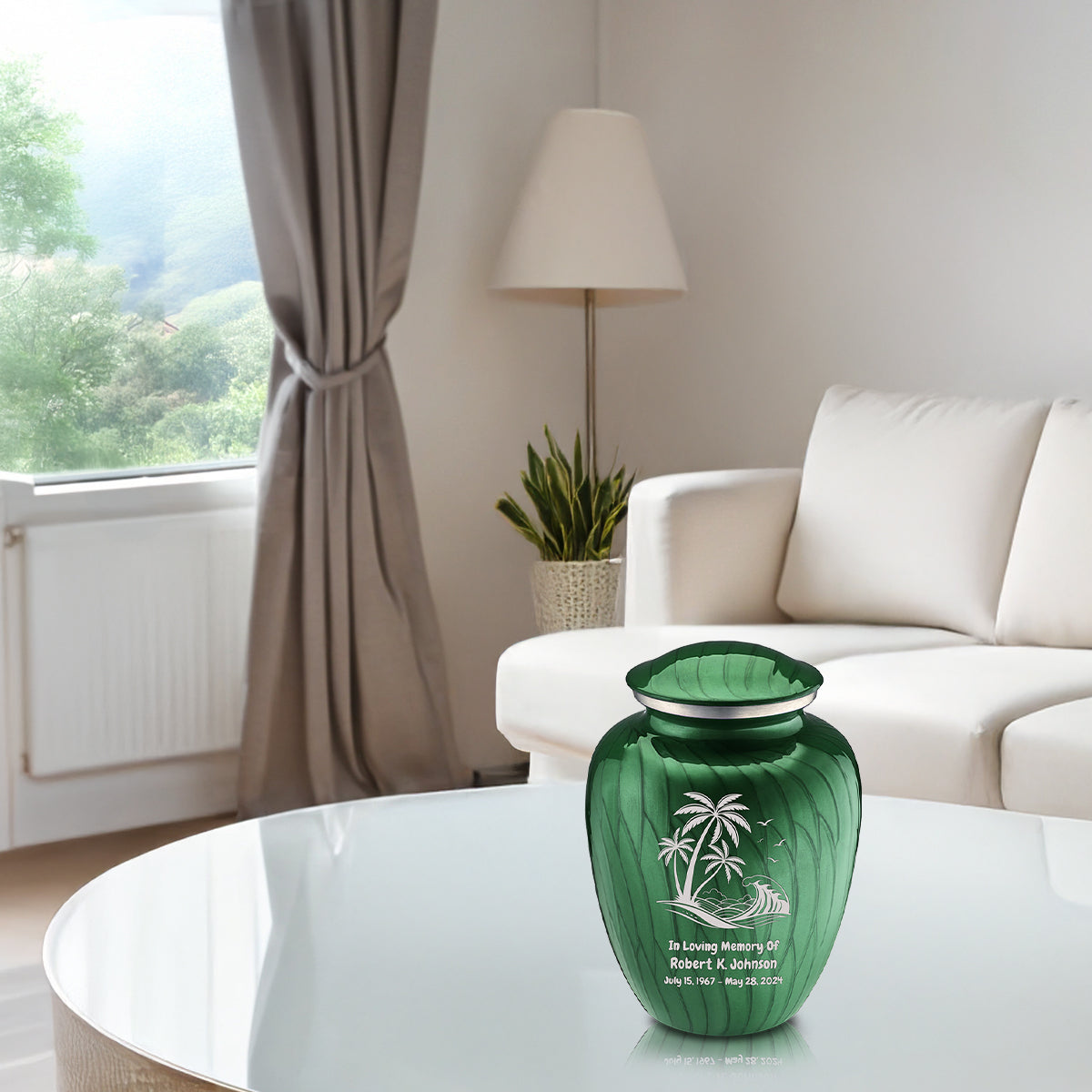 Medium Embrace Pearl Green Palm Beach Cremation Urn