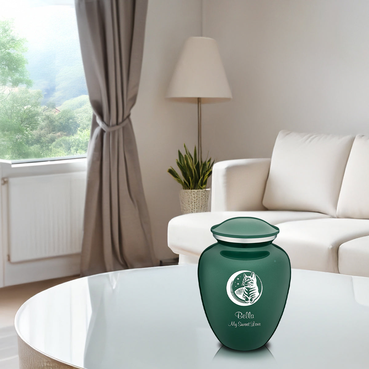 Medium Embrace Green Pet Cute Cat Cremation Urn