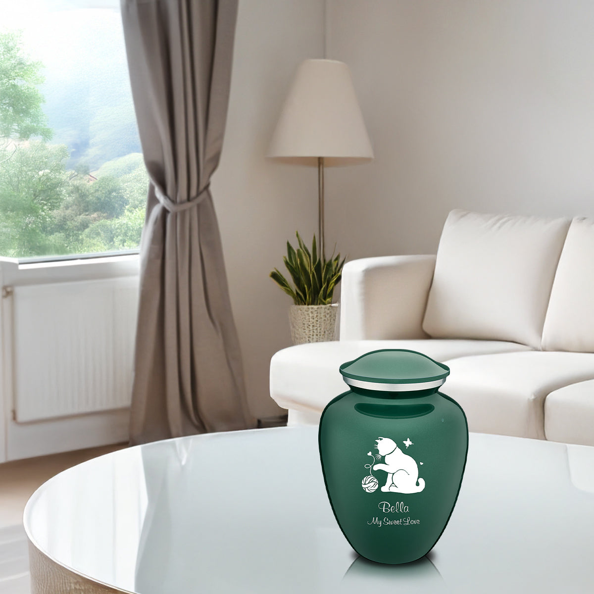 Medium Embrace Green Pet Fun Cat Cremation Urn