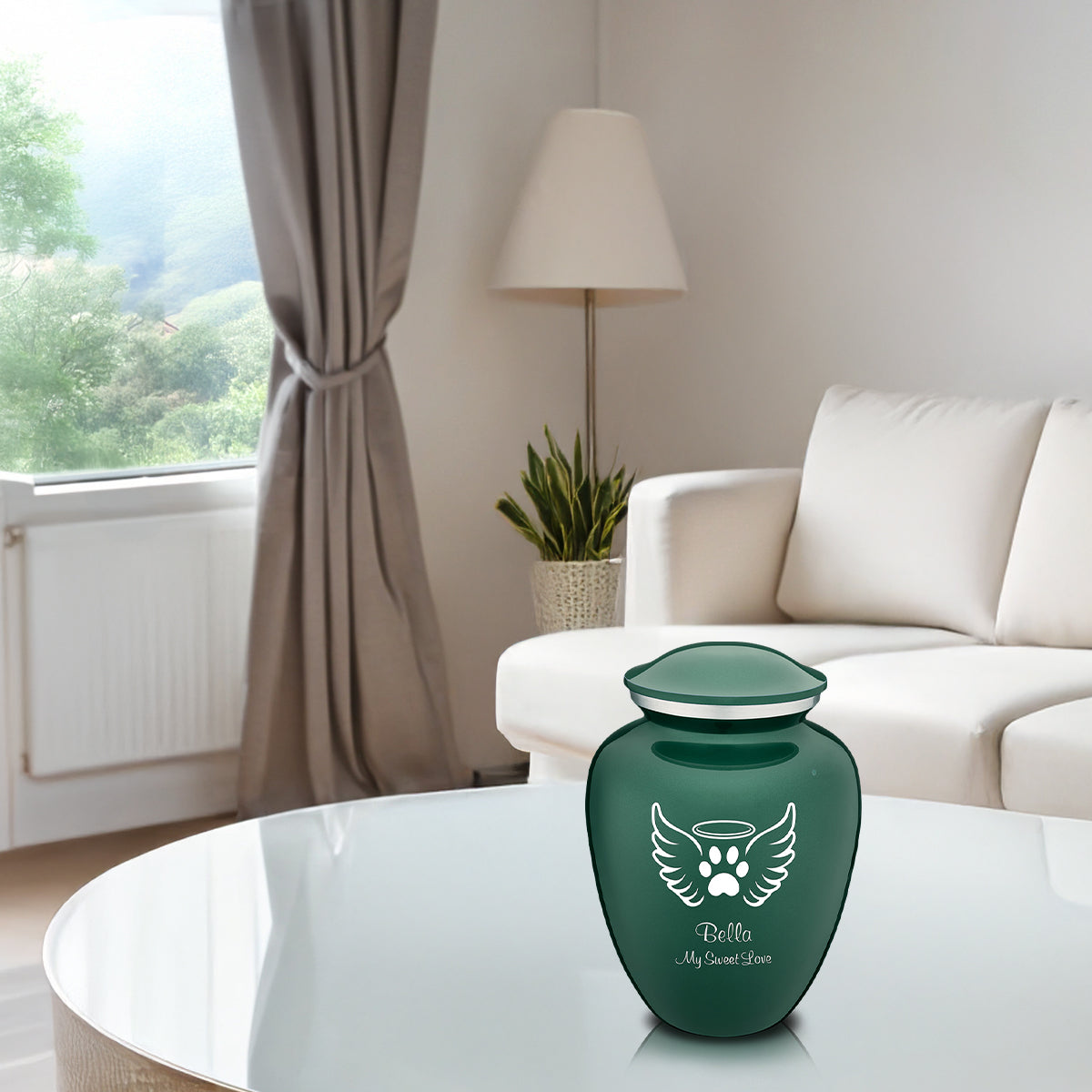 Medium Embrace Green Pet Angel Wings Cremation Urn