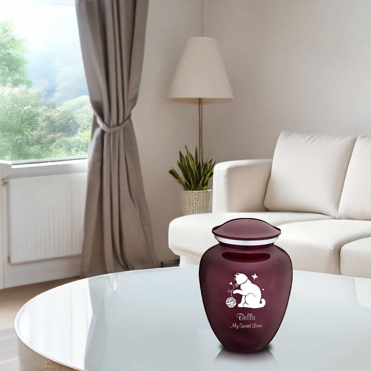 Medium Embrace Cherry Purple Pet Fun Cat Cremation Urn