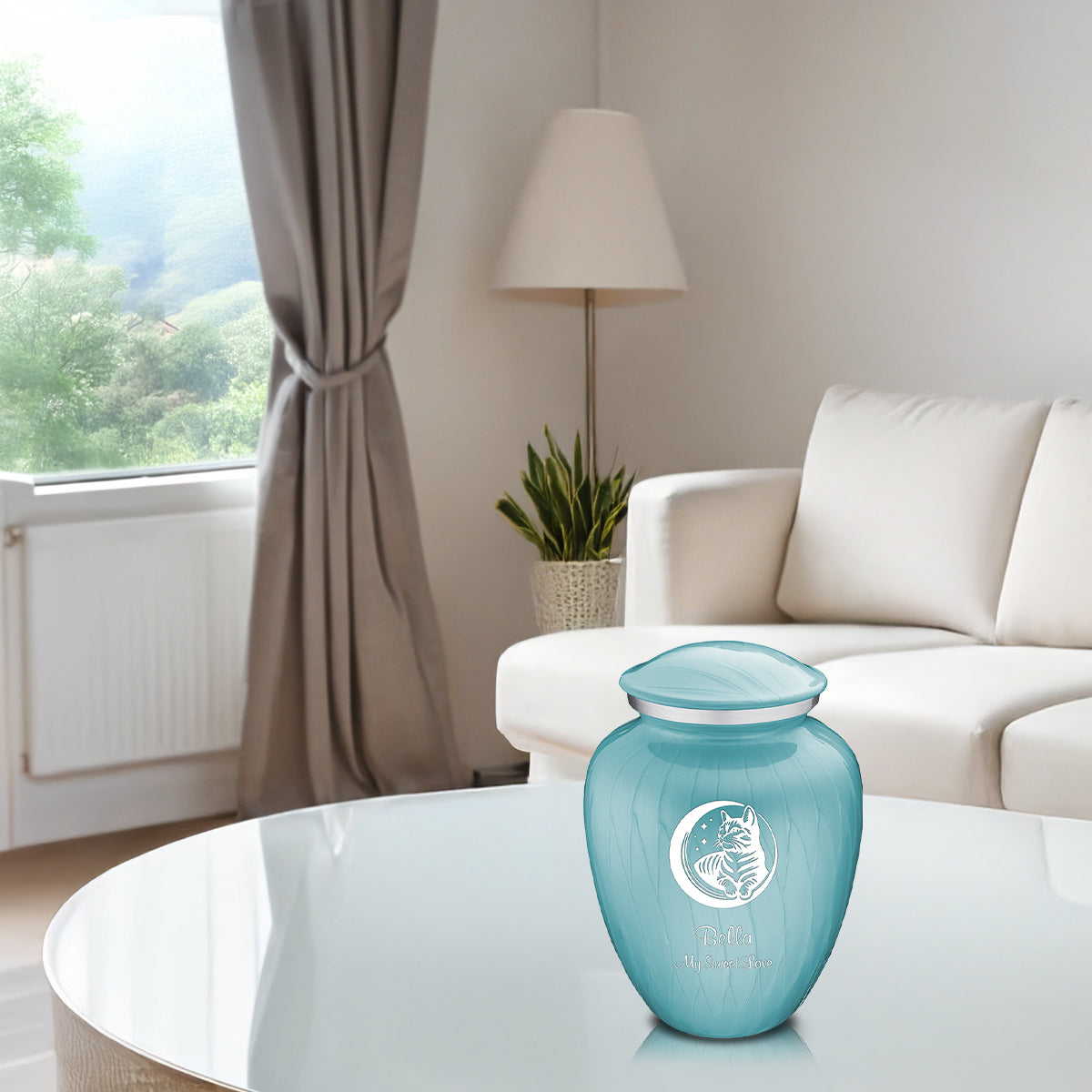 Medium Embrace Pearl Light Blue Pet Cute Cat Cremation Urn