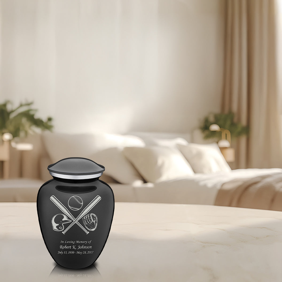 Medium Embrace Charcoal Baseball Cremation Urn