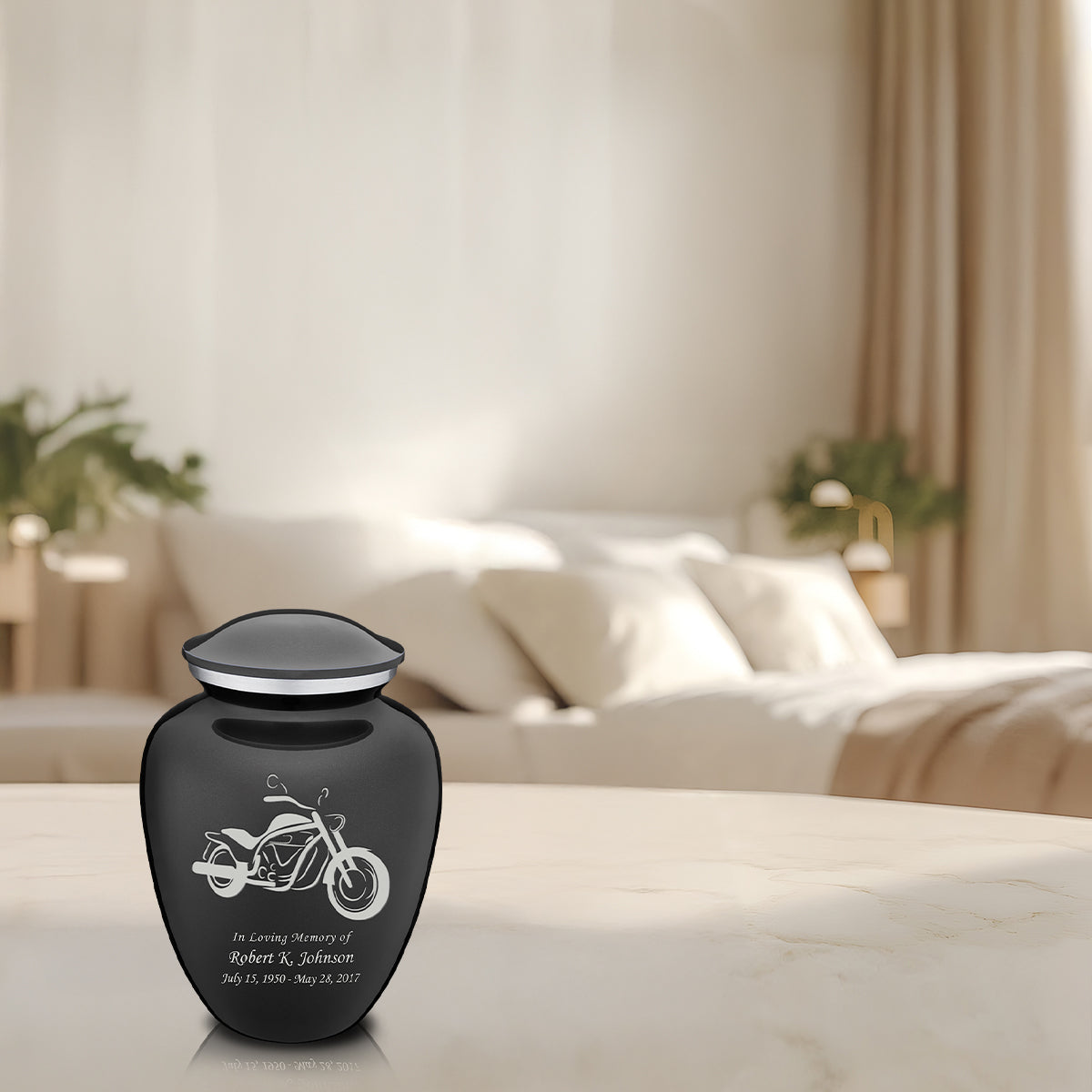 Medium Embrace Charcoal Motorcycle Cremation Urn
