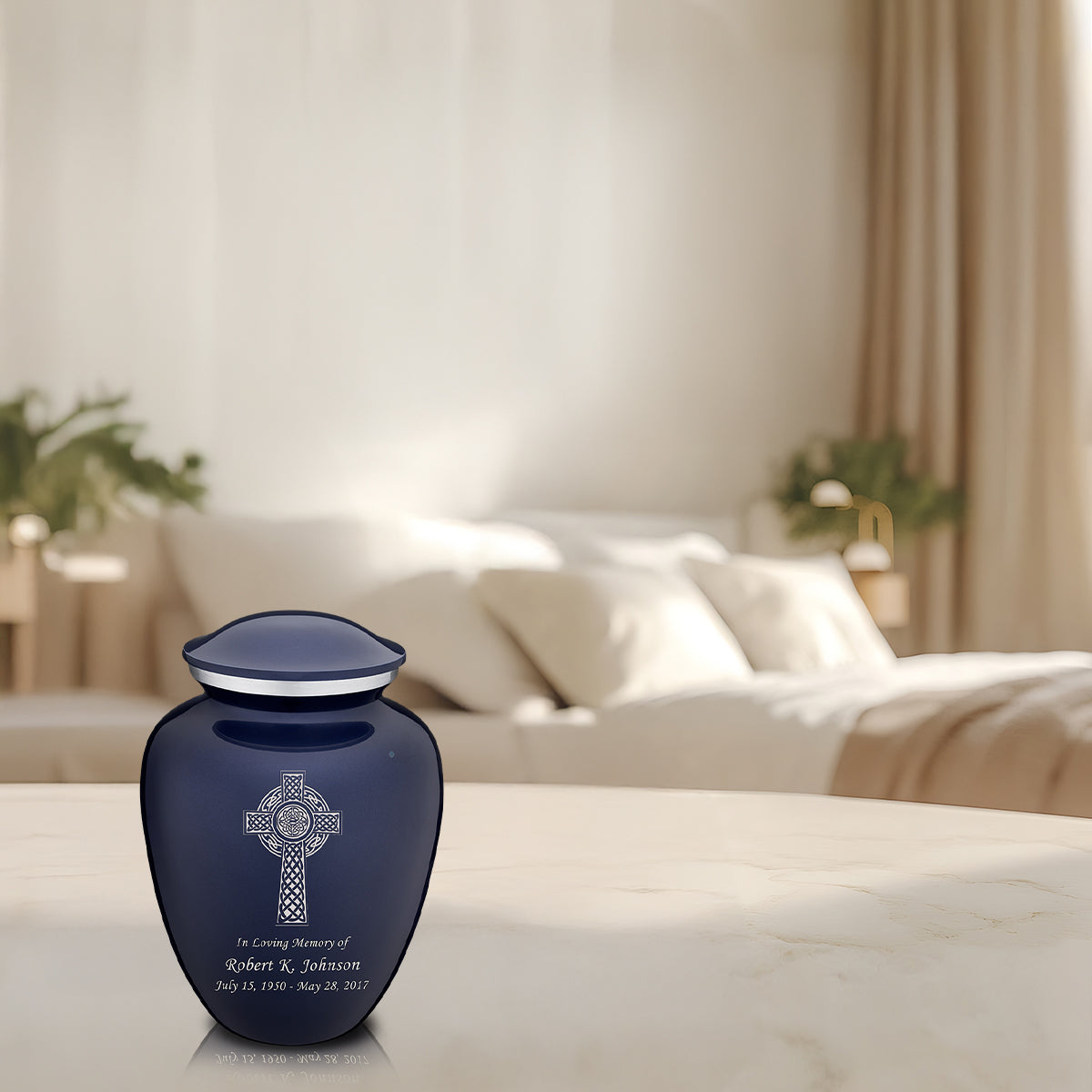 Medium Embrace Cobalt Blue Celtic Cross Cremation Urn