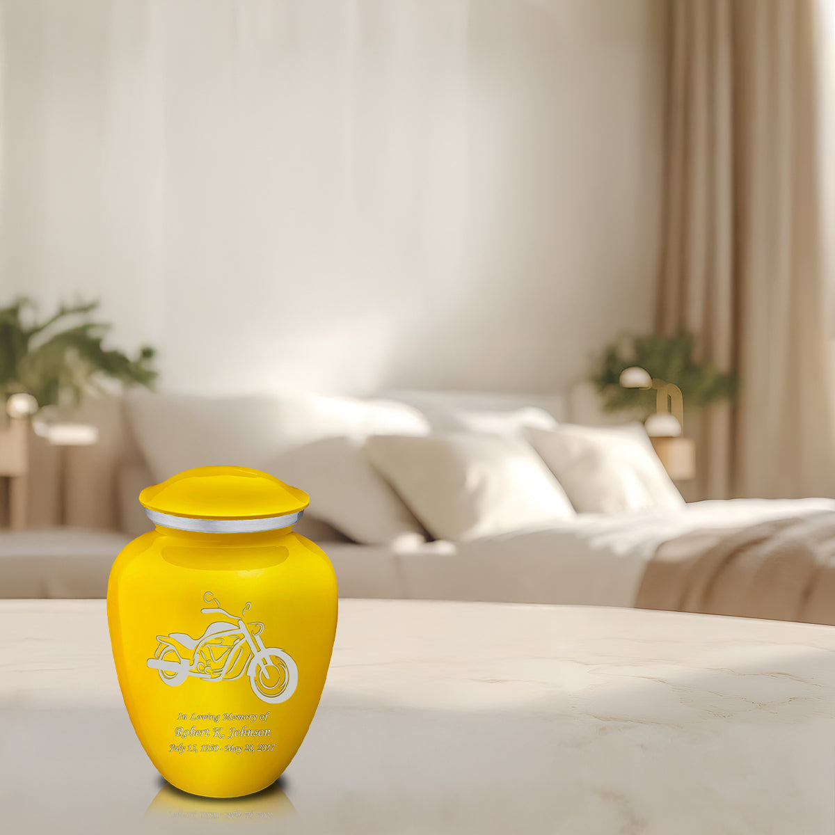Medium Embrace Yellow Motorcycle Cremation Urn